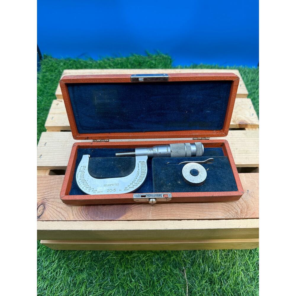 Brown & Sharpe Outside Micrometer No. 20-5 Satin Finish w/Box + Wrench